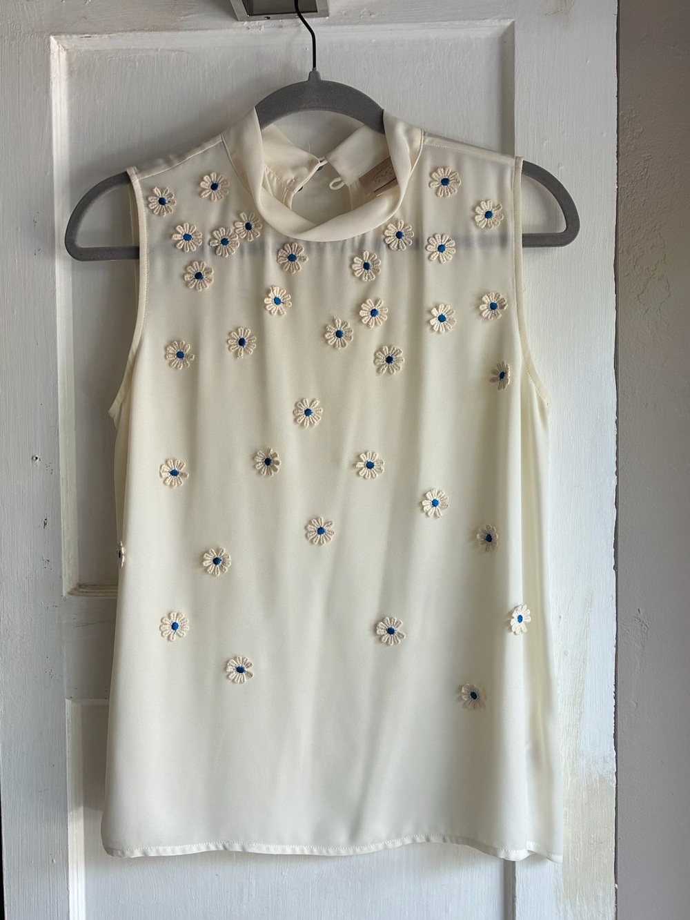 Anthropologie Floral Appliqué Mockneck Tank Top